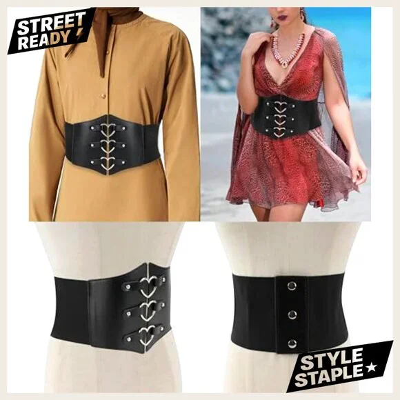 Vintage Corset Belt Wide Stretch Faux Leather Waist Cincher Y2K Retro Chic - Picture 2 of 6